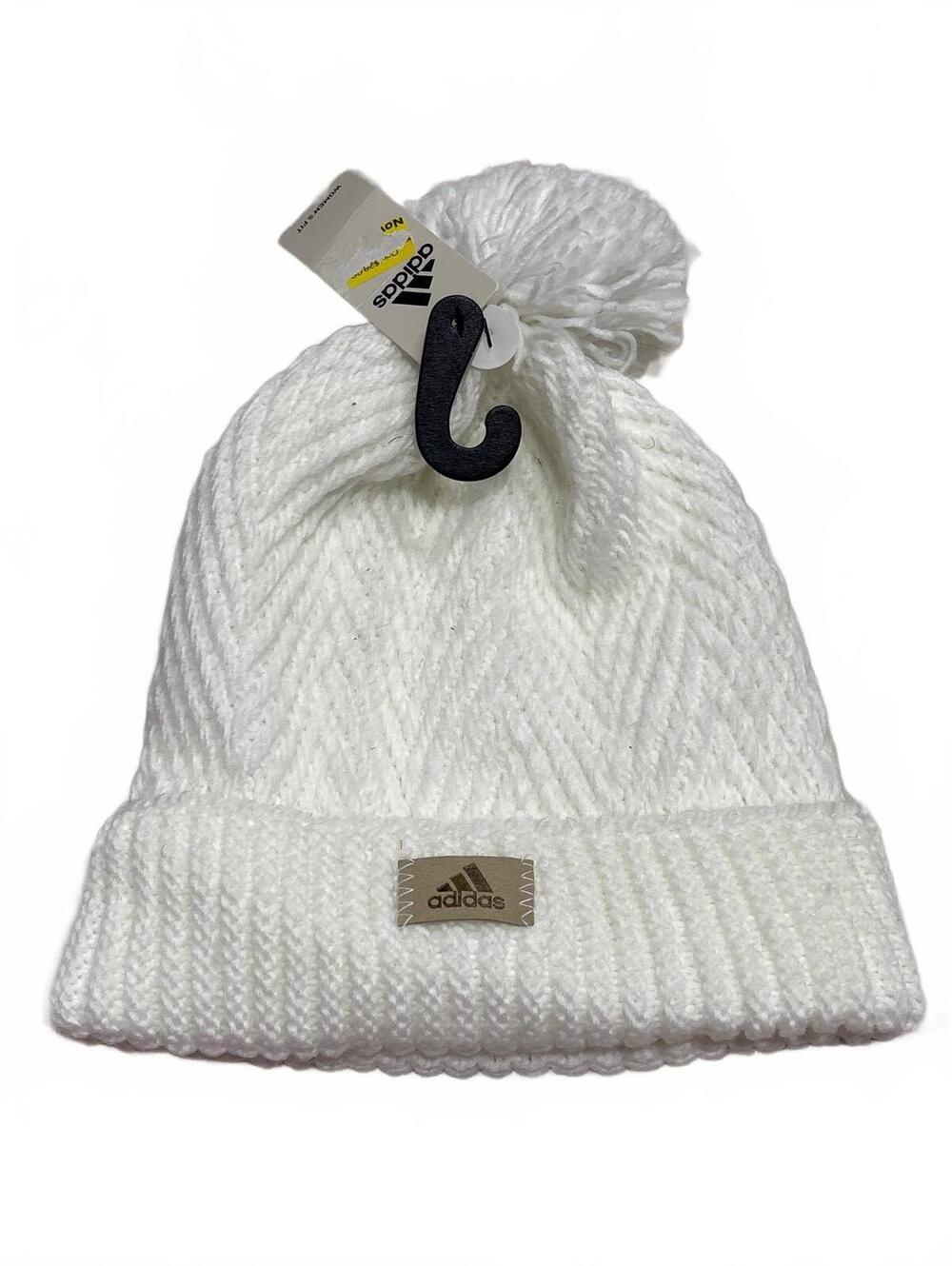 adidas White Acrylic Knit Pom-Pom Beanie Hat